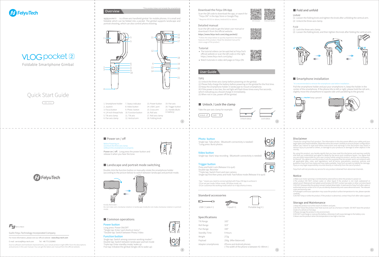 FeiyuTech VLOG Pocket Quick Start Guide