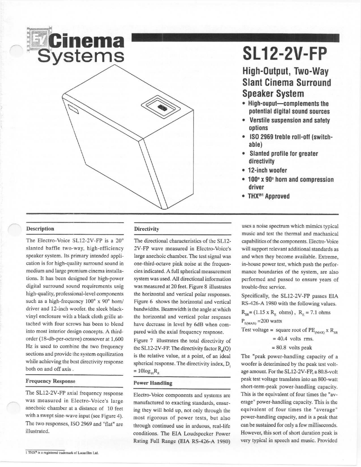 Electro-voice SL12-2V-FP DATASHEET