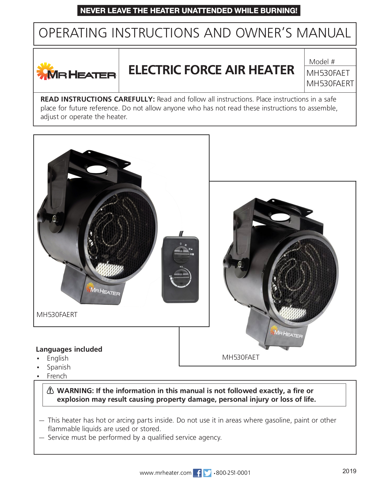 Heatstar MH530FAET, MH530FAERT User Manual