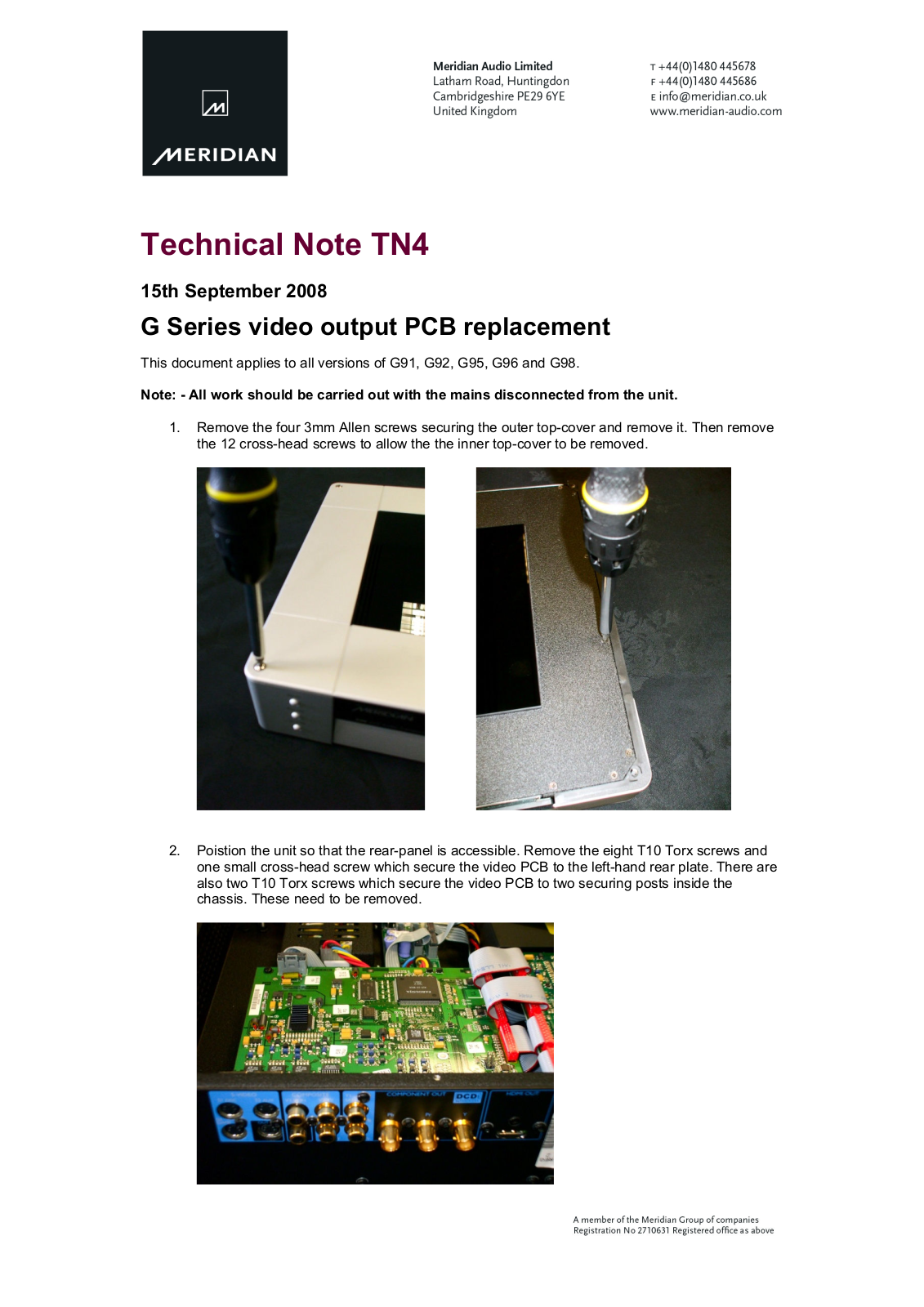 MERIDIAN AUDIO G91, G92, G95, G96, G98 Technical user guide - ManualMachine.com