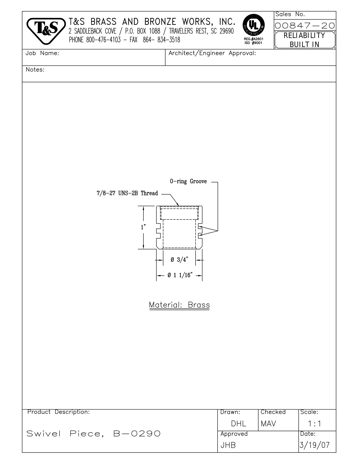 T&S Brass 00847-20 User Manual