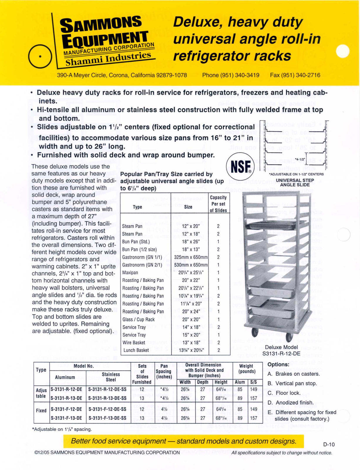 Sammons Equipment S-3131-F-12-DE-SS User Manual