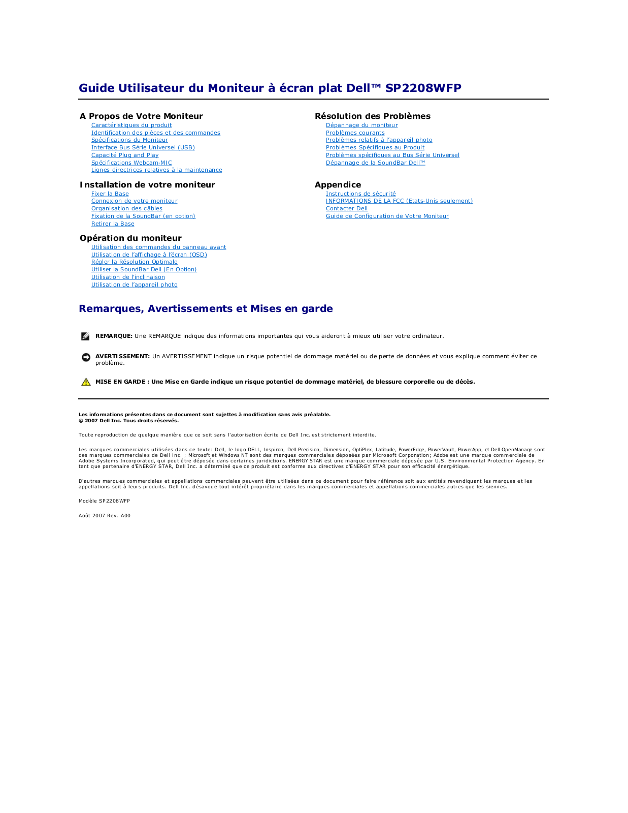 DELL SP2208WFP User Manual