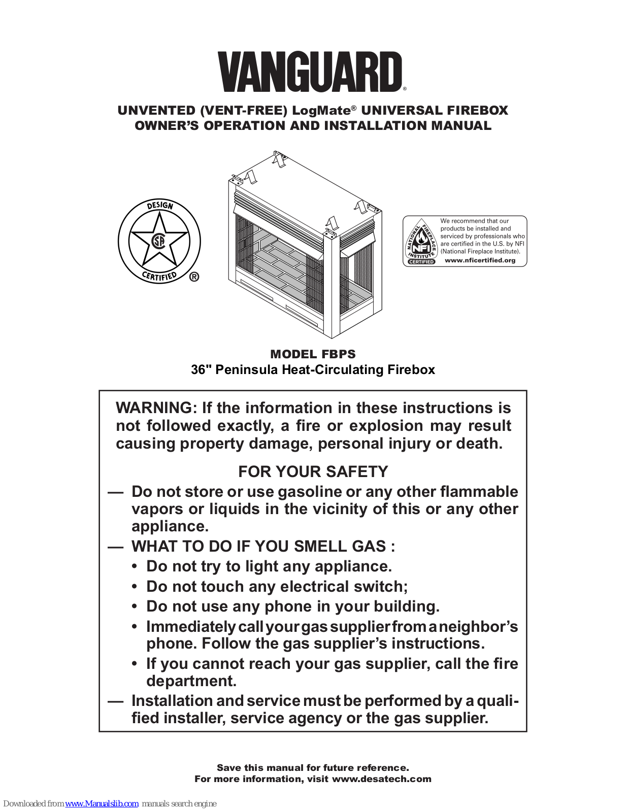 Vanguard FBPS Owner's Operation And Installation Manual