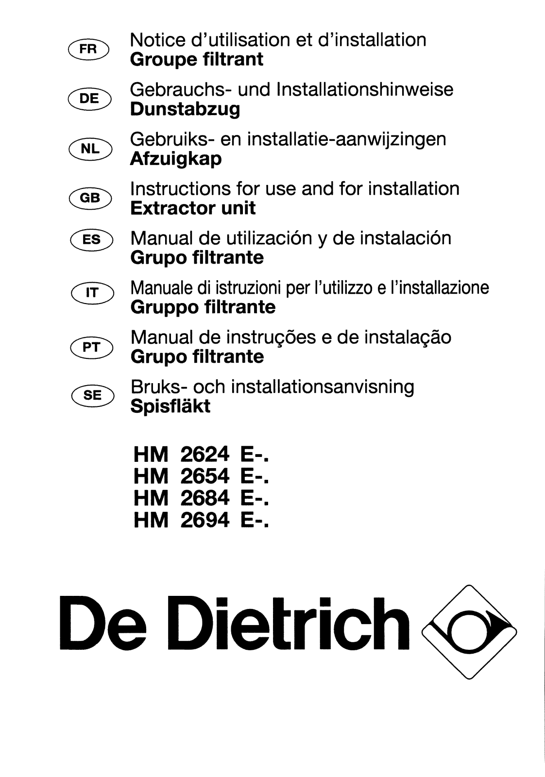 De dietrich HM2674E1, HM2694E1, HM2624E1, HM2654E2, HM2654E1 User Manual