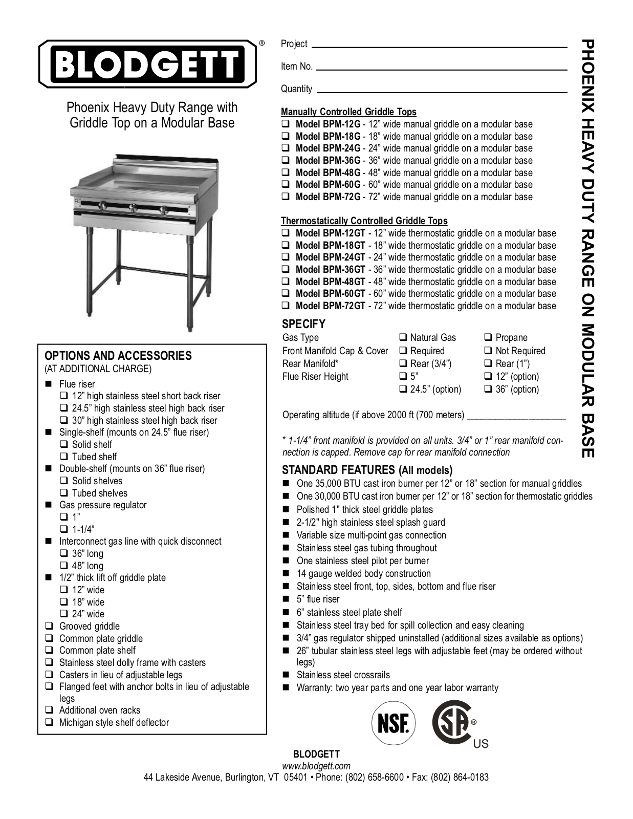 Blodgett BPM-12G, BPM-18G, BPM-18GT, BPM-24G, BPM-24GT General Manual