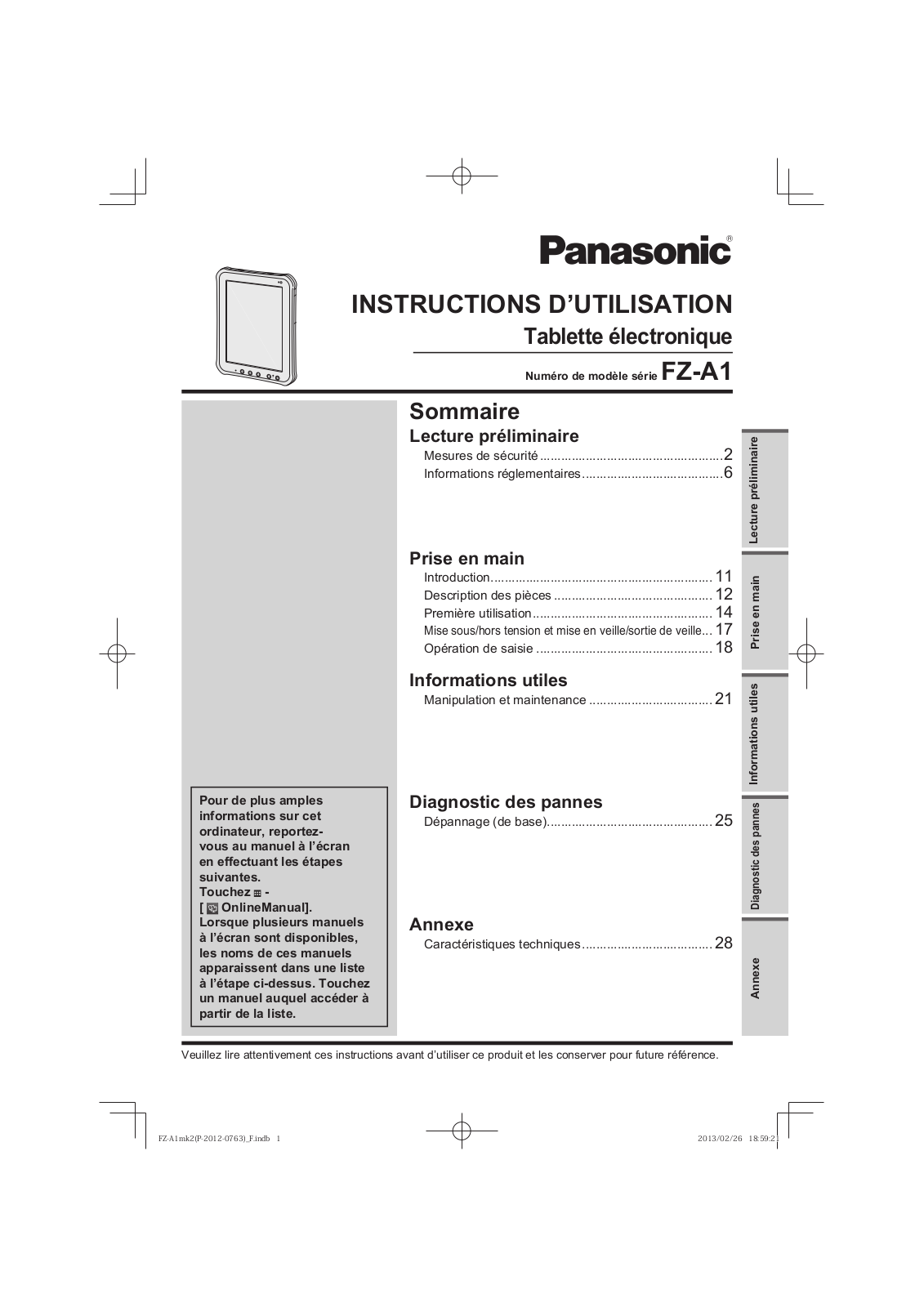 PANASONIC FZ-A1 Instruction Manual