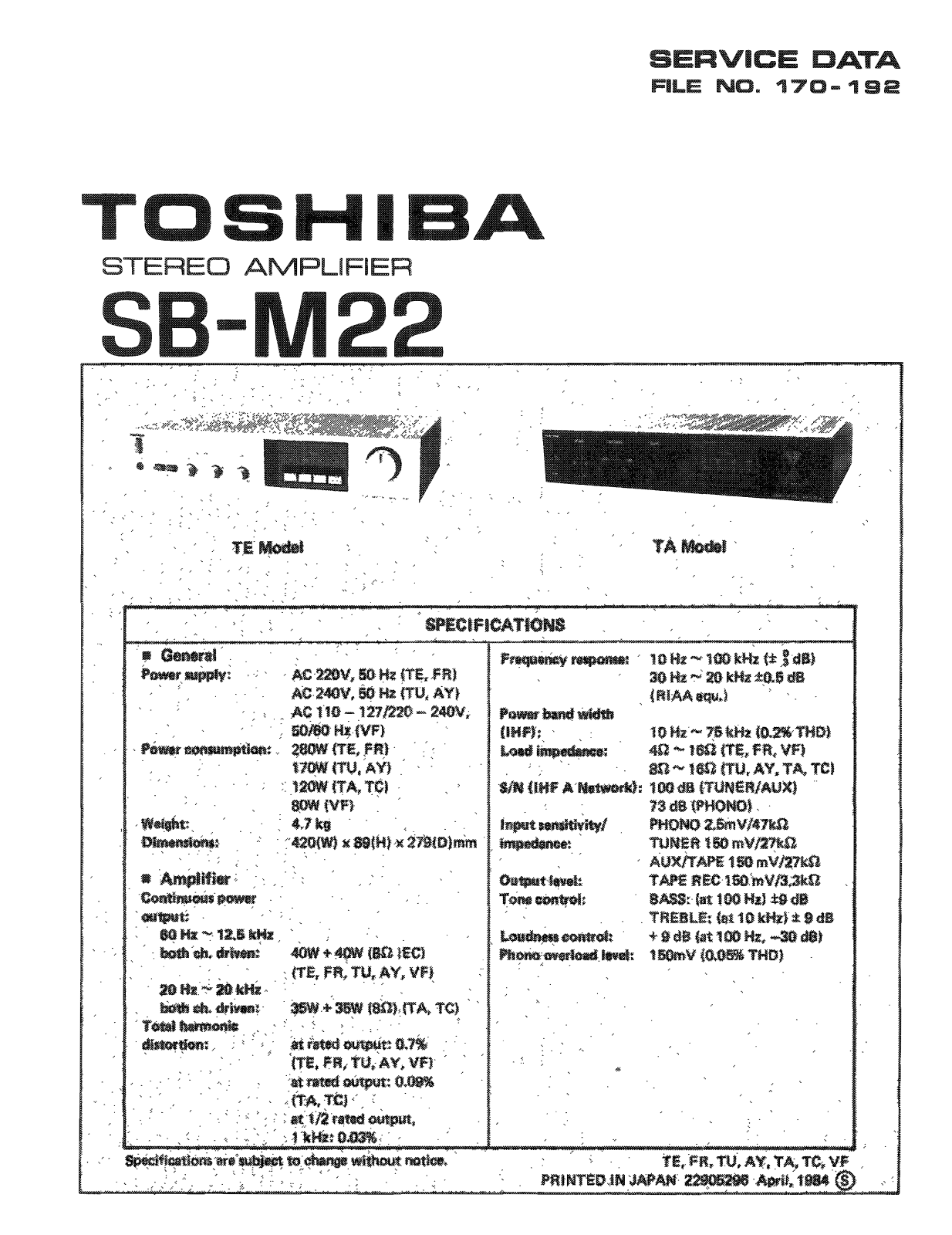 Toshiba SBM-22 Service manual