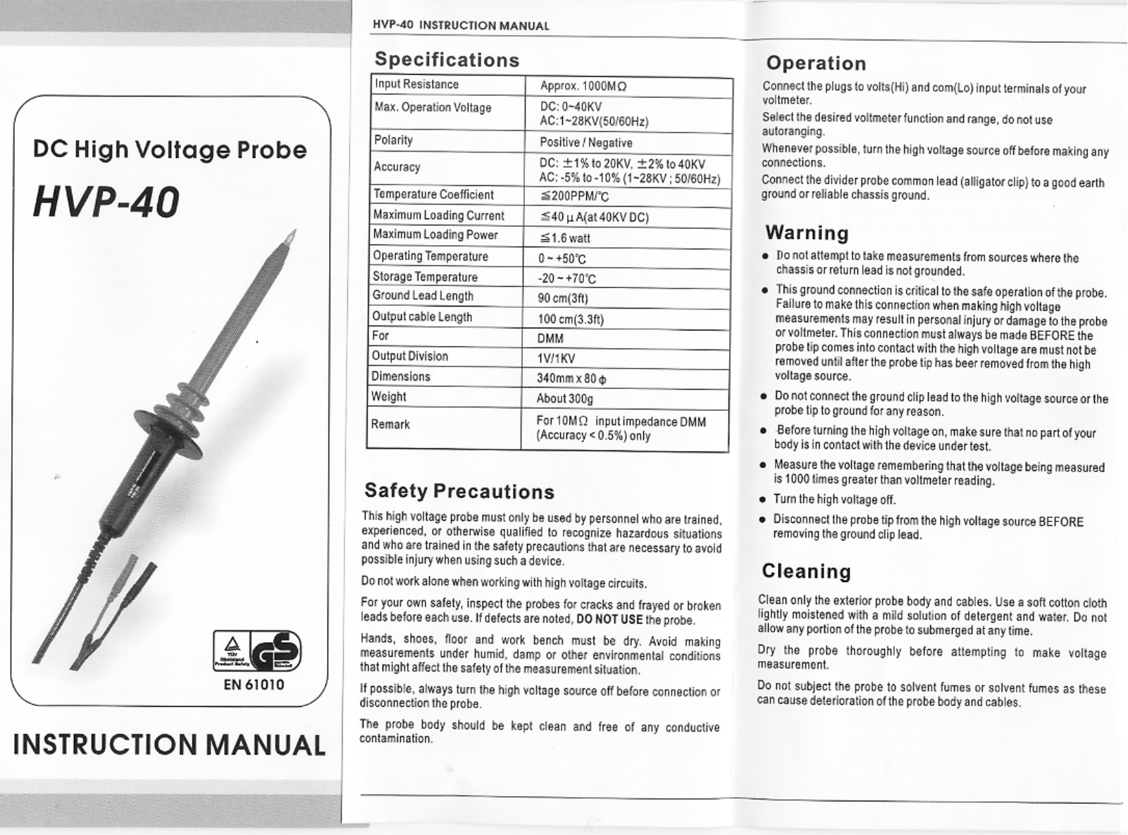 VOLTCRAFT HVP-40 User guide