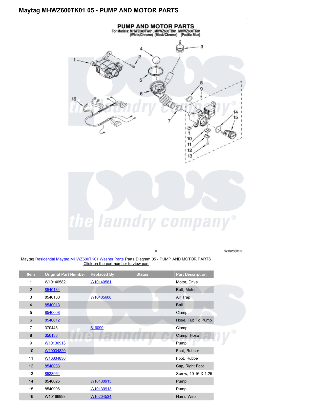 Maytag MHWZ600TK01 Parts Diagram