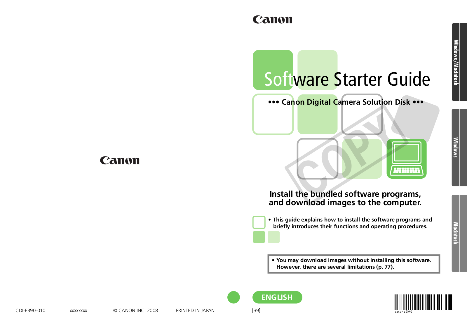 Canon PowerShot SX1 IS, Digital Camera Solution Disk Software Starter Manual