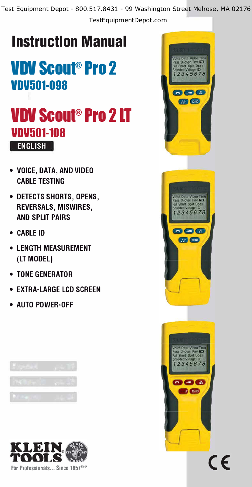 Klein Tools VDV Scout Pro 2, VDV Scout Pro 2 LT Instruction Manual