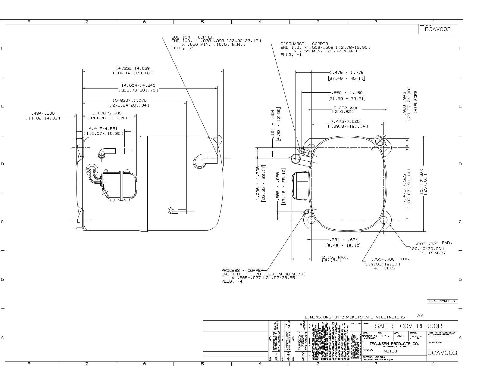 Tecumseh AVA5538EXN, AVA5538EXC, AVA9519ZXN Drawing Data