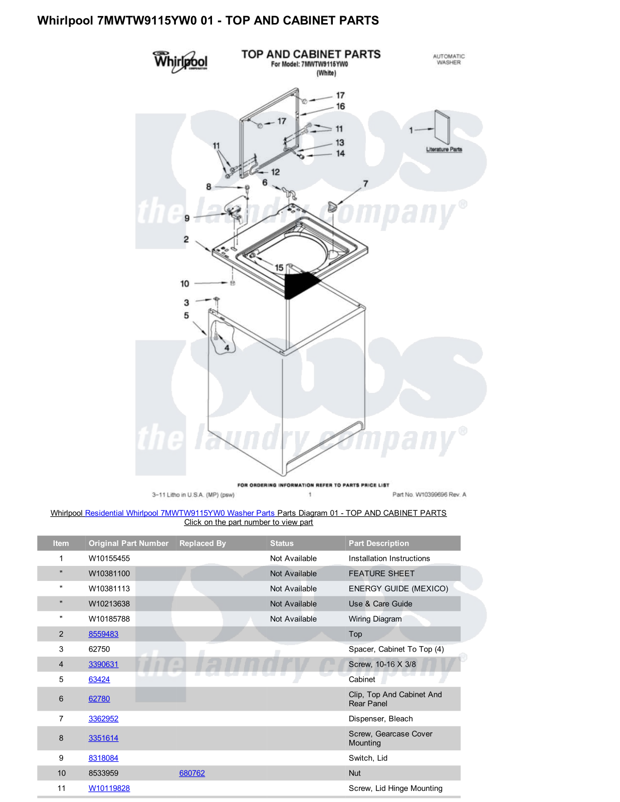 Whirlpool 7MWTW9115YW0 Parts Diagram