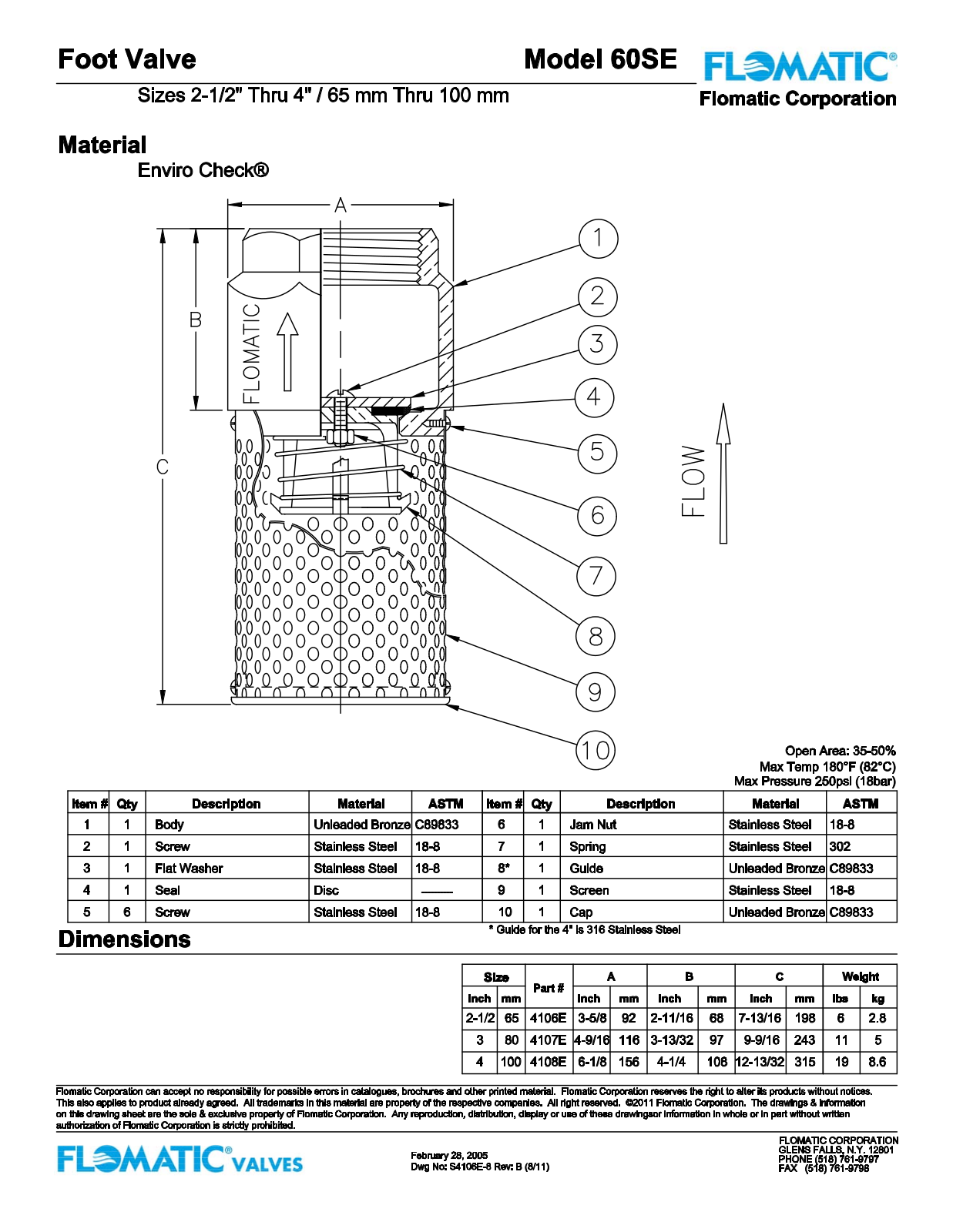 Flomatic 60SE Parts List