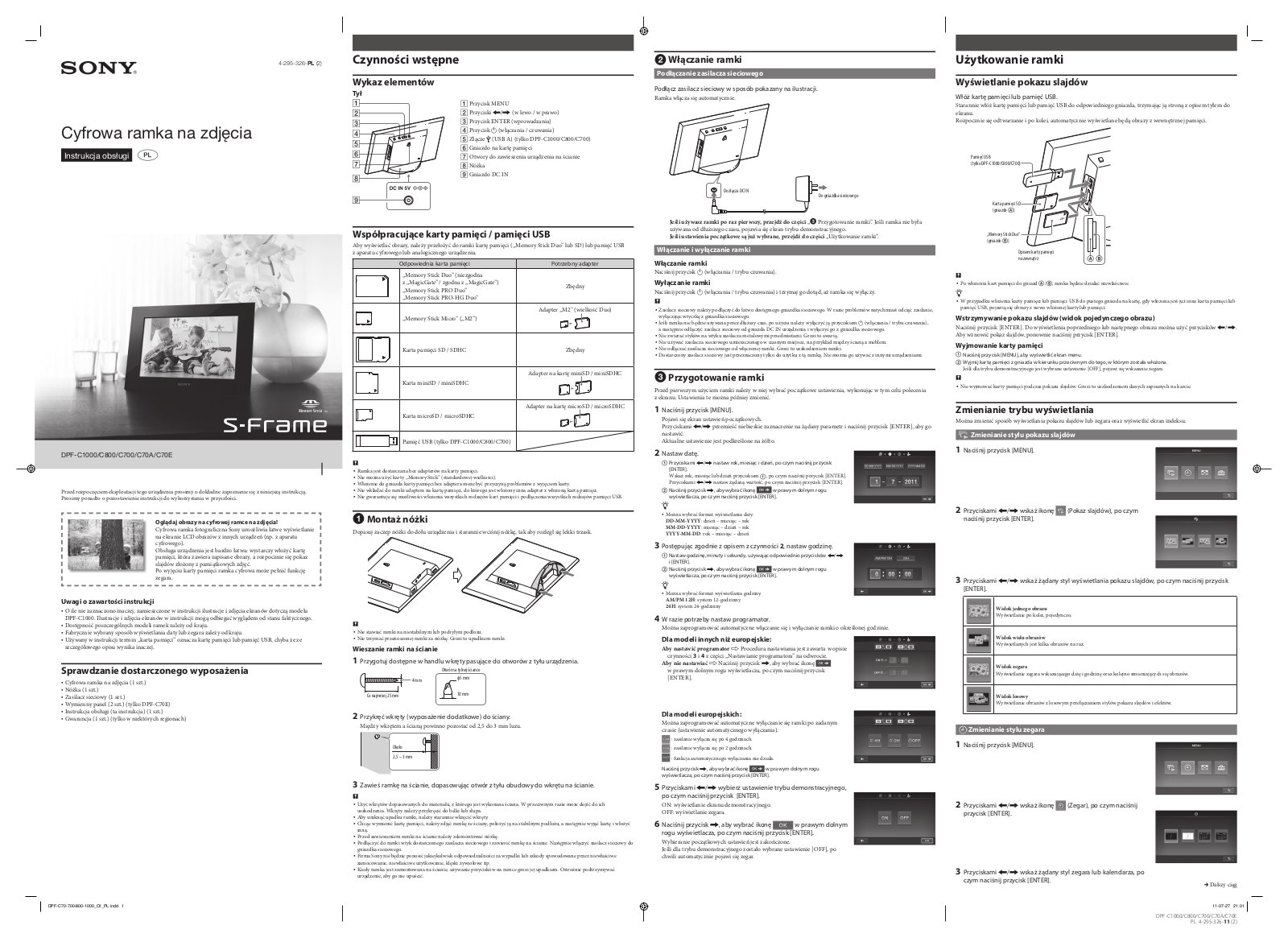 Sony DPF-C1000, DPF-C800, DPF-C700, DPF-C70A, DPF-C70E Installation guide