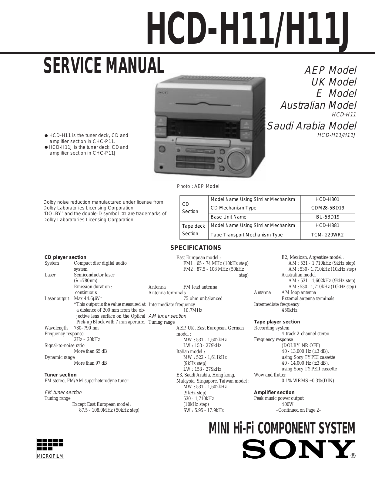 Sony HCD H11, HCD H11  J Service Manual
