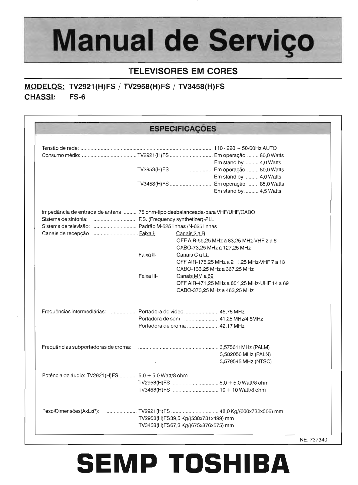 Toshiba TV TV2921(H)FS, TV2958(H)FS, TV3458(H)FS Schematic