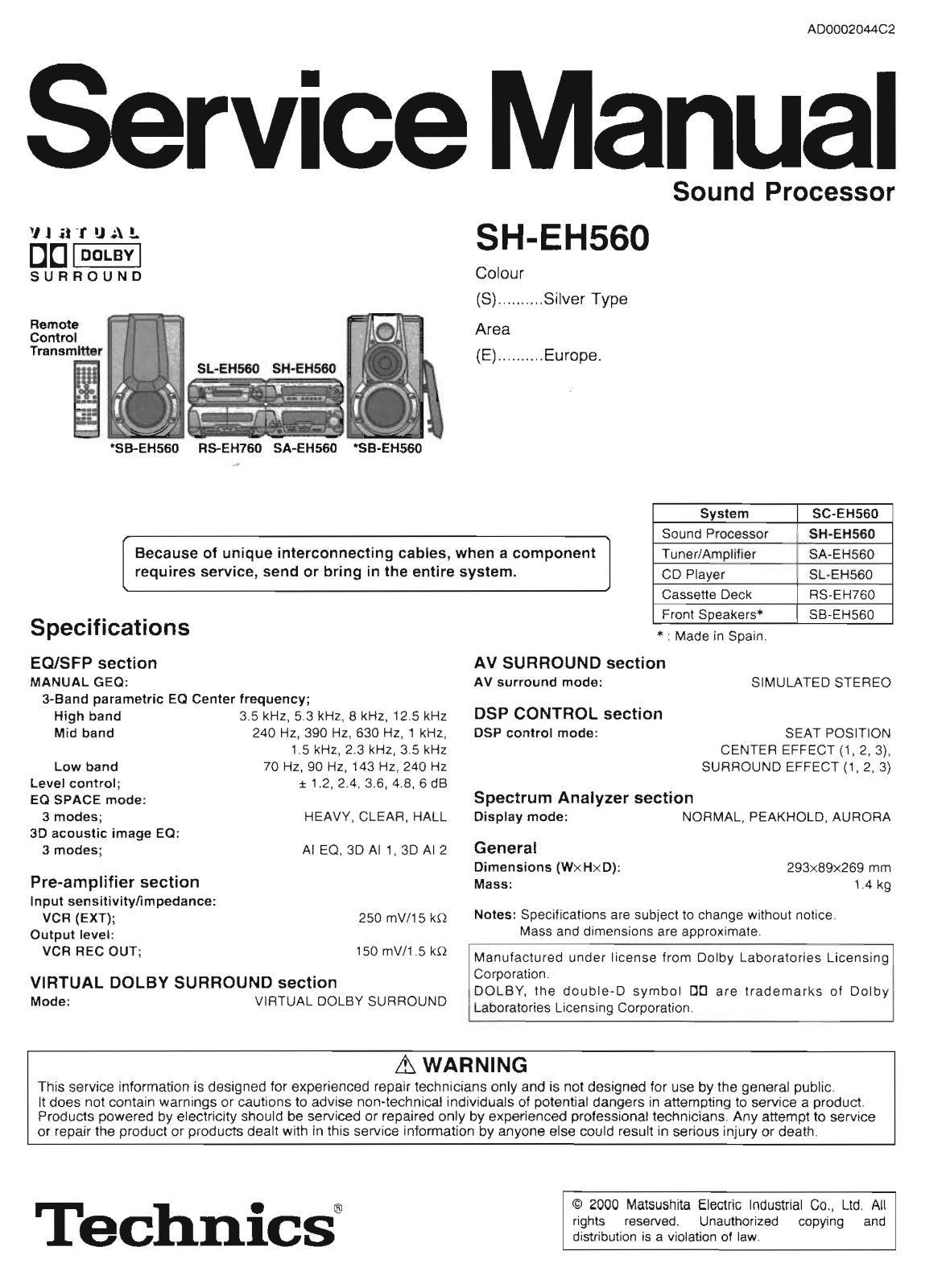 Technics SH-EH560 Service Manual