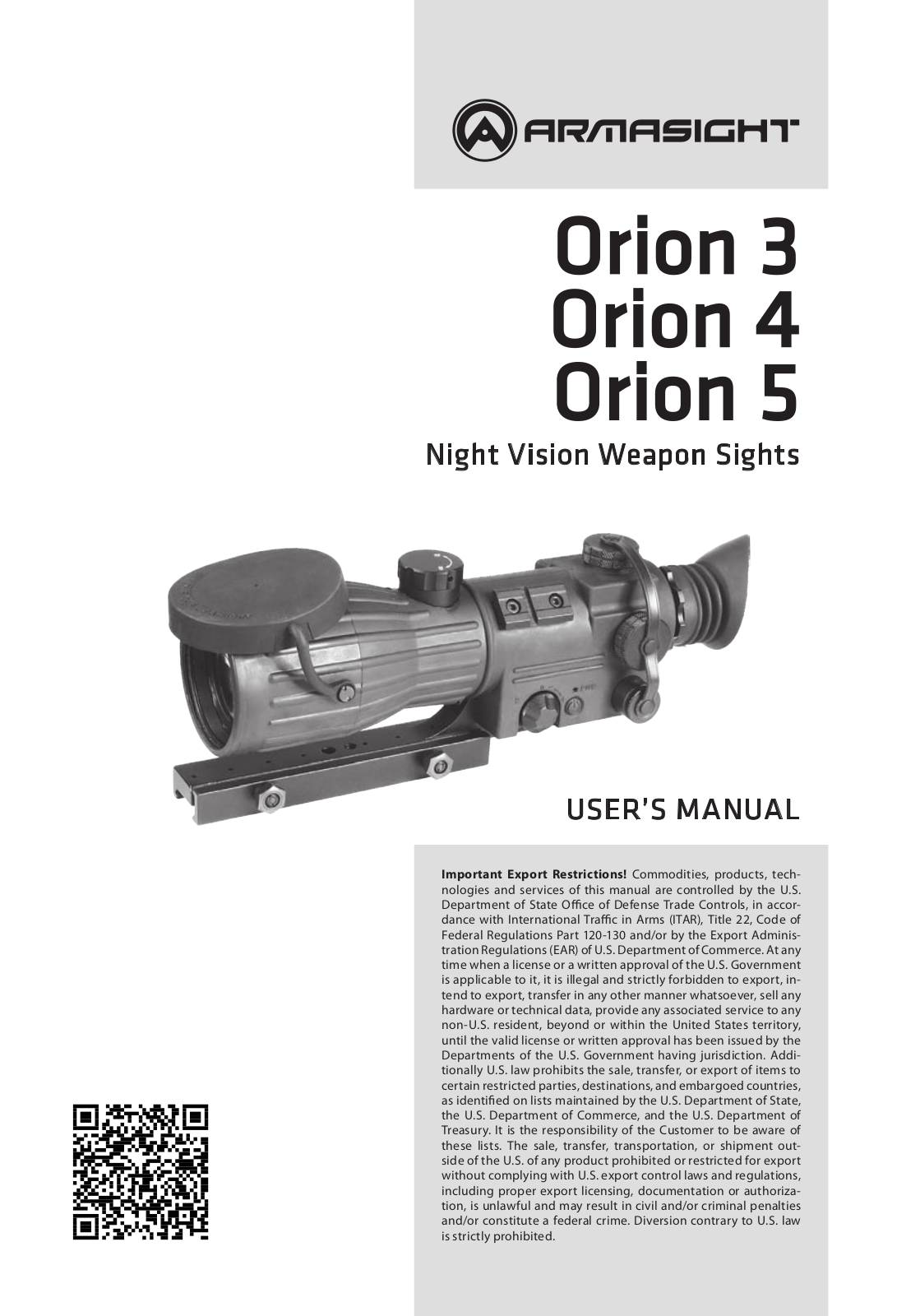 Armasight NWWORION0411I11 User Manual