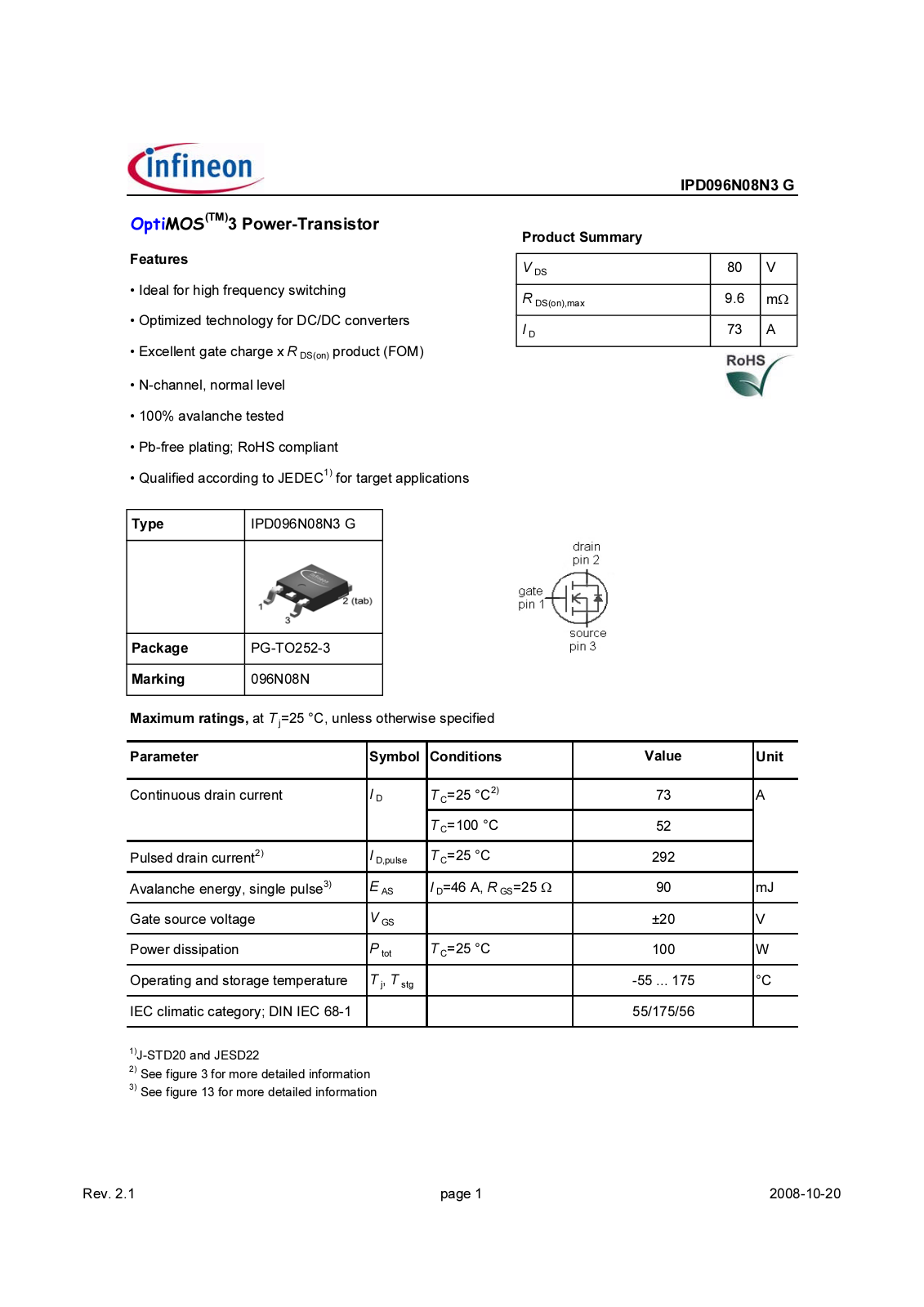 Datasheet ipd096n08n3_rev21 Datasheet - ManualMachine.com