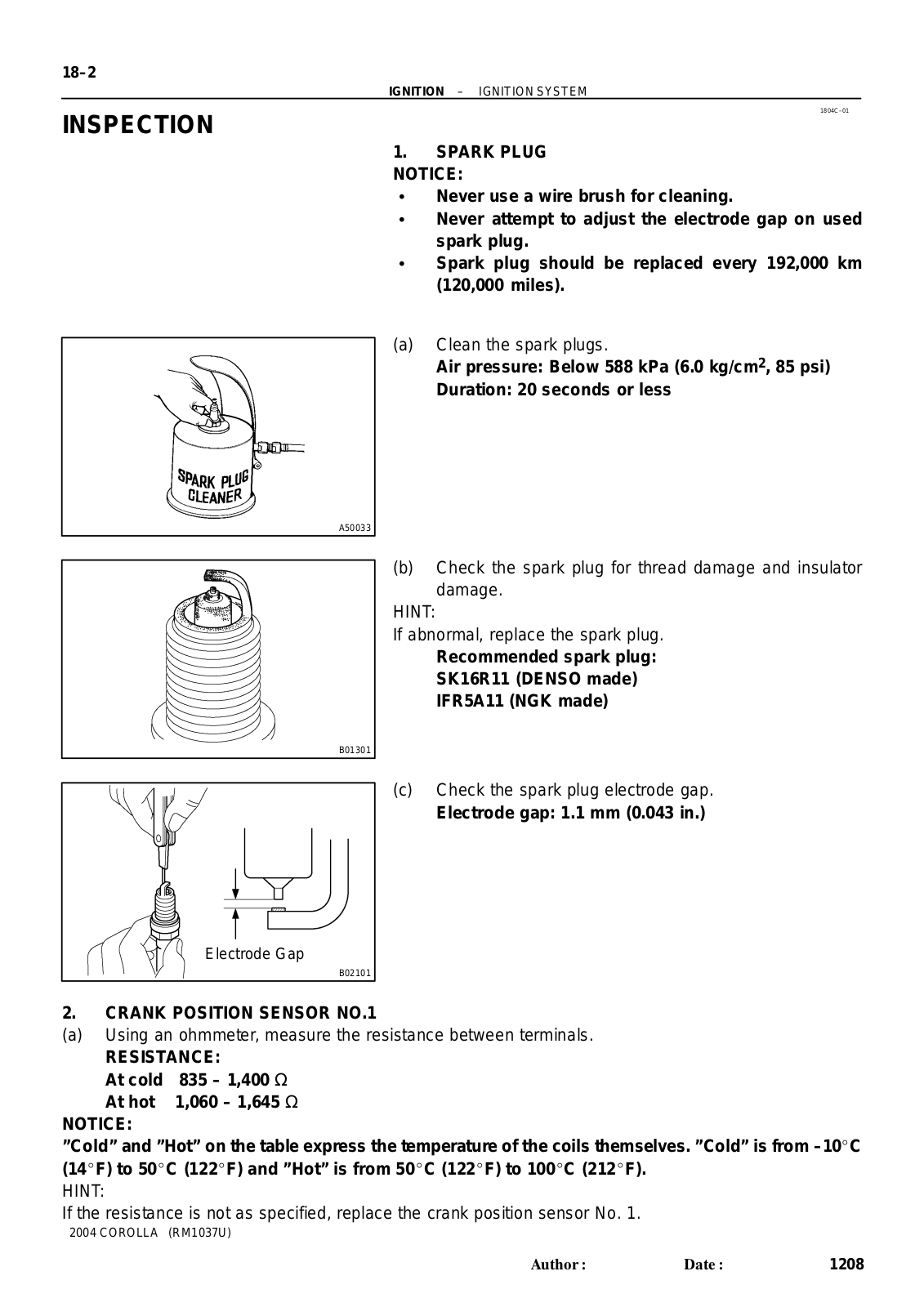 Toyota Corolla 2004 Repair Manual - IGNITION SYSTEM