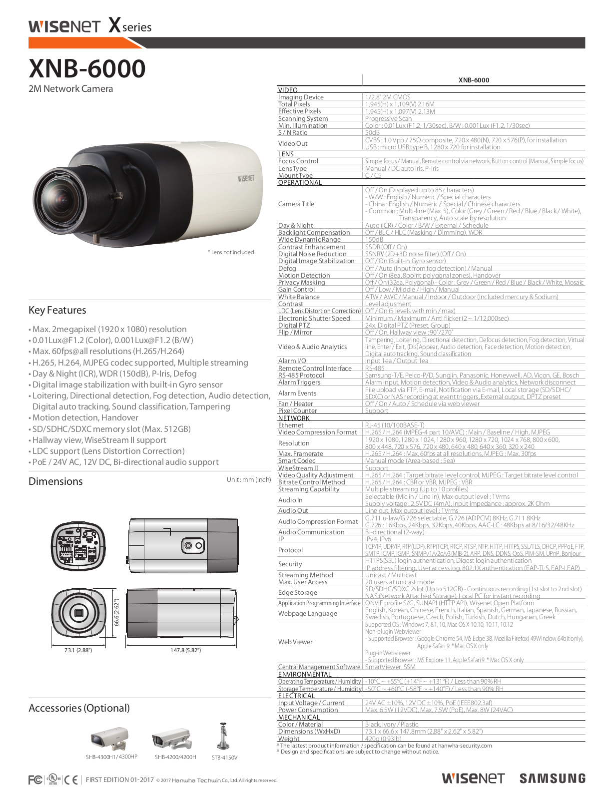 Samsung XNB-6000 Specsheet