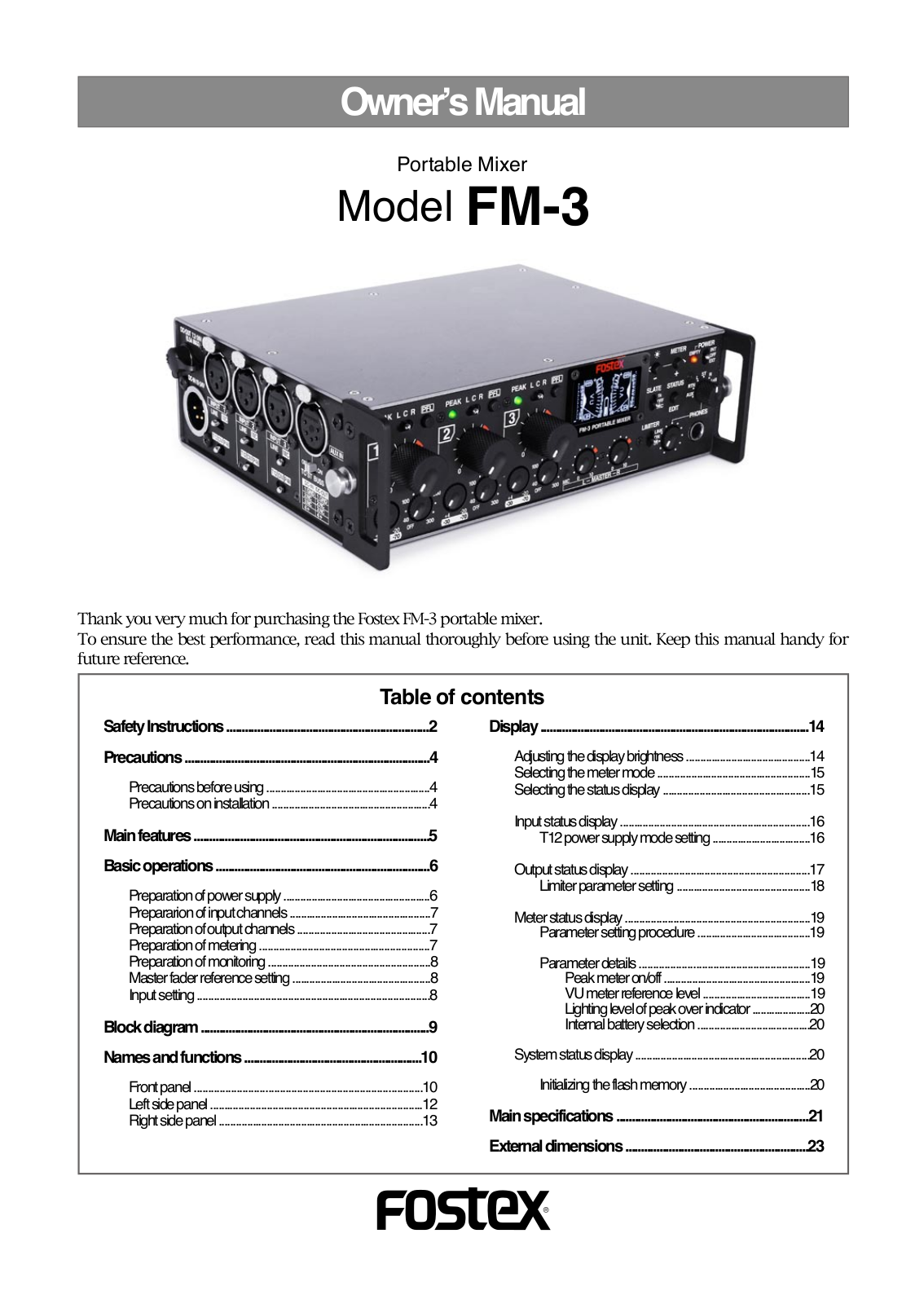 Fostex FM-3 User Manual