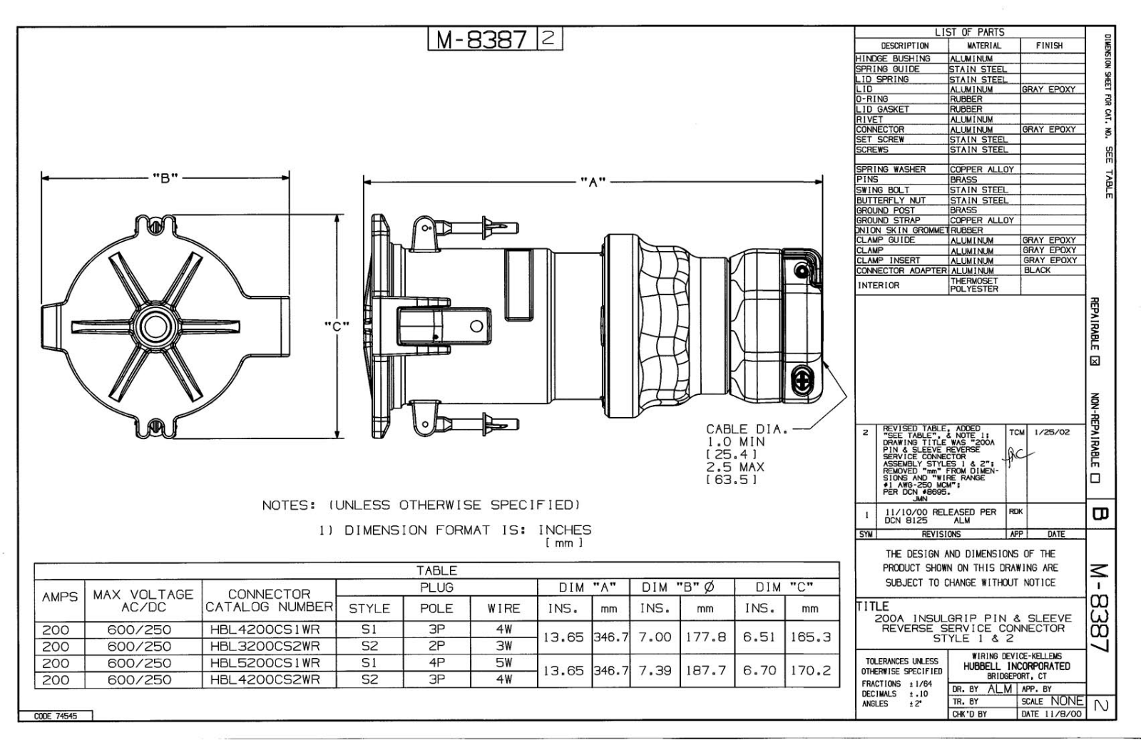 Hubbell HBL3200CS2WR Reference Drawing