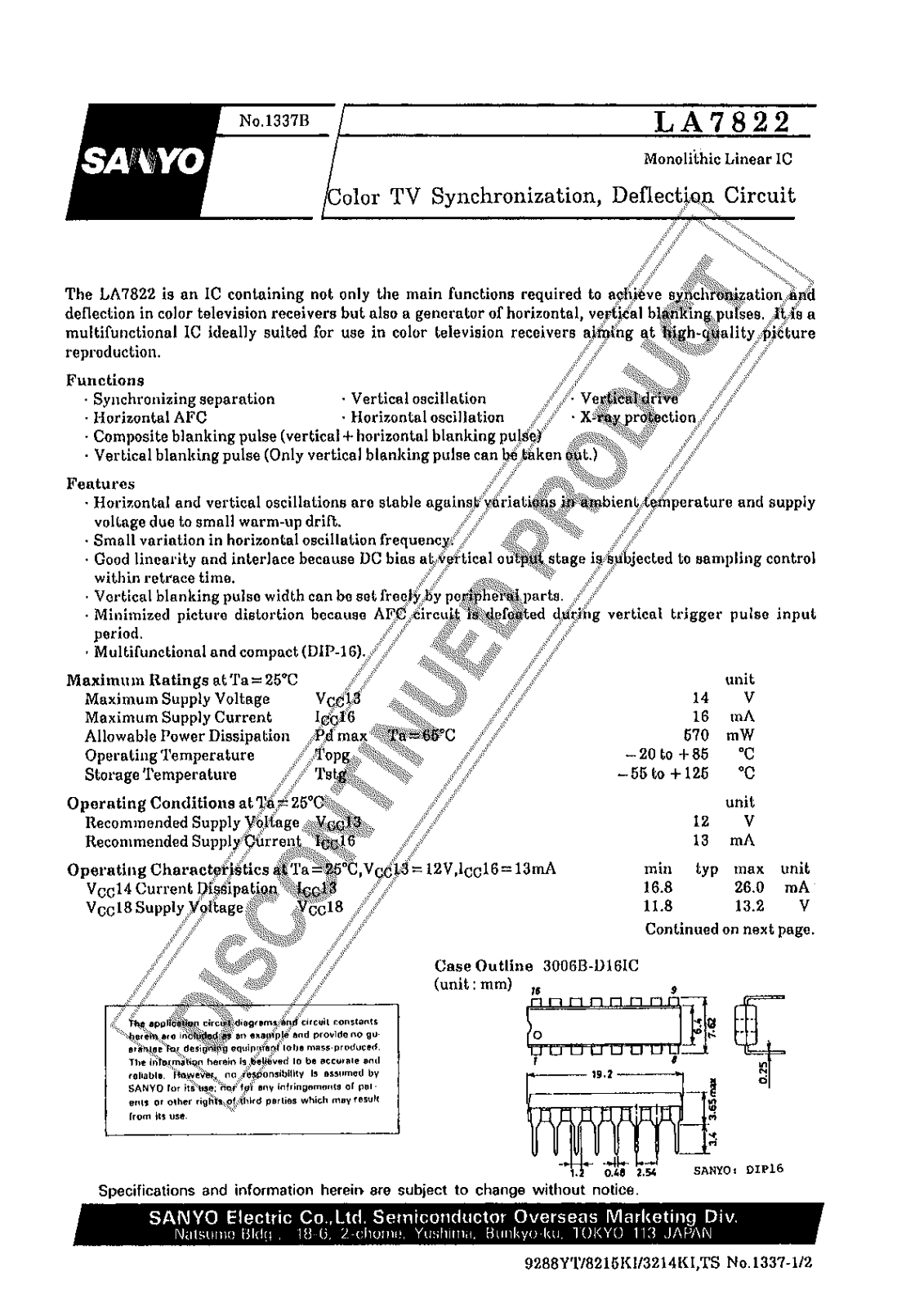 Sanyo LA7822 Specifications