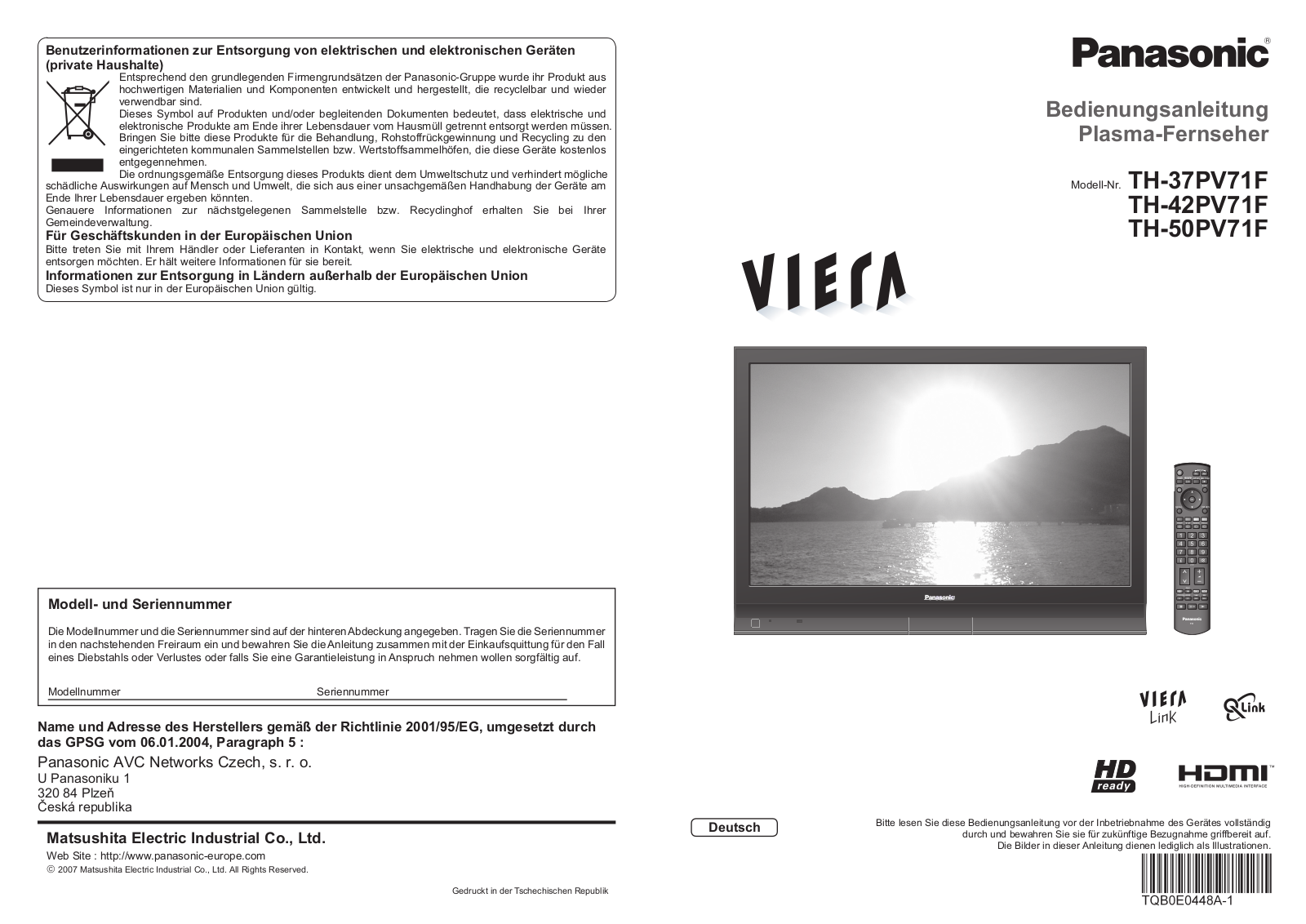 PANASONIC TH-42PV71F, TH-37PV71F, TH-50PV71F User Manual