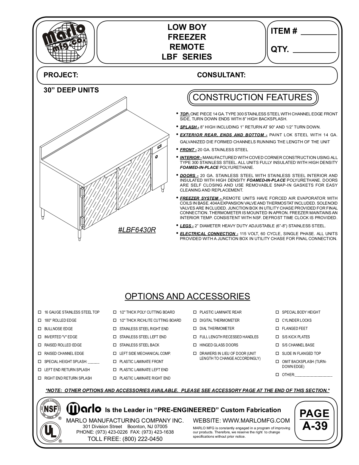 Marlo LBF3130R User Manual