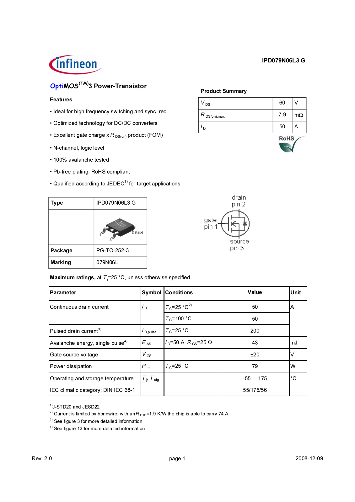 Datasheet ipd079n06l3_rev2.0 Datasheet - ManualMachine.com