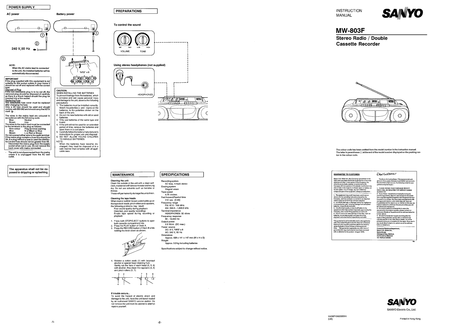 Sanyo MW-803F Instruction Manual