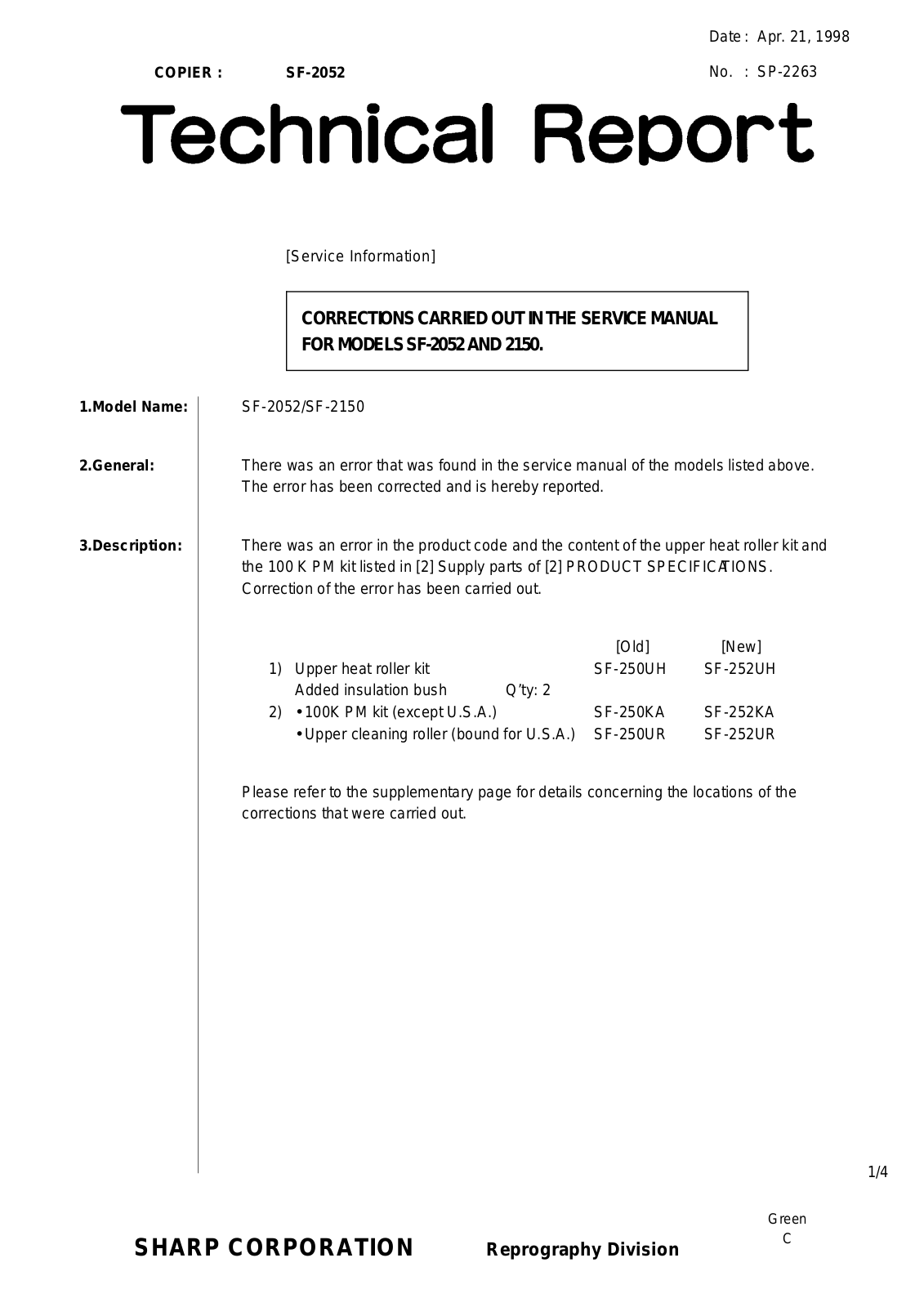 SHARP sp2263 Technical Report