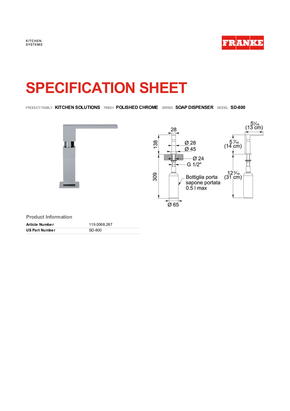 Franke Foodservice SD-800 User Manual