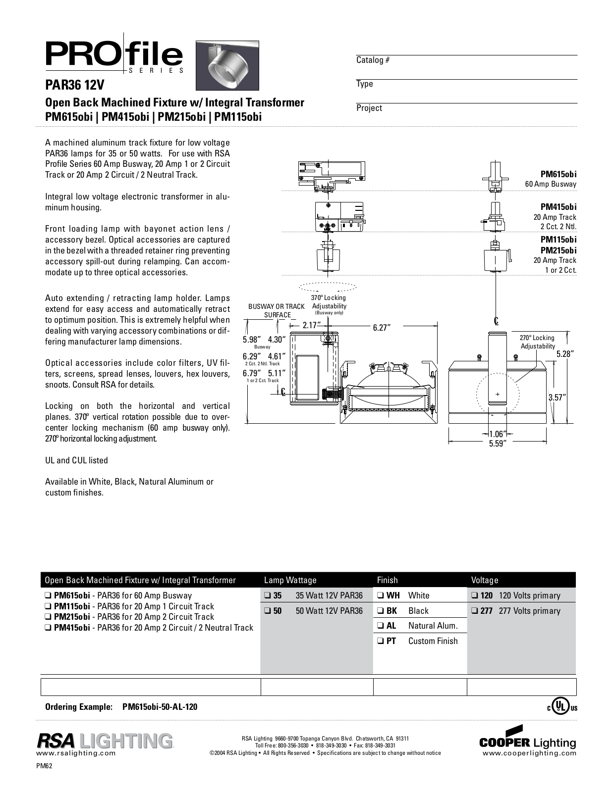 Cooper Lighting PM115obi, PM415obi, PM215obi, PM615obi User Manual