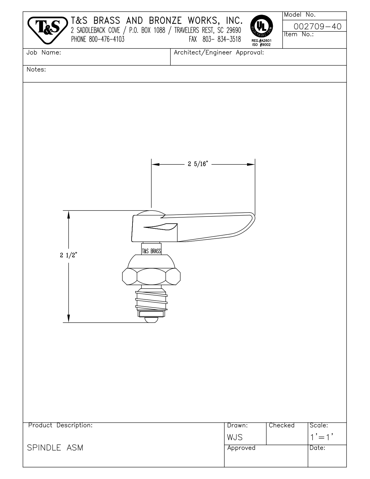 T & S Brass & Bronze Works 002709-40 General Manual