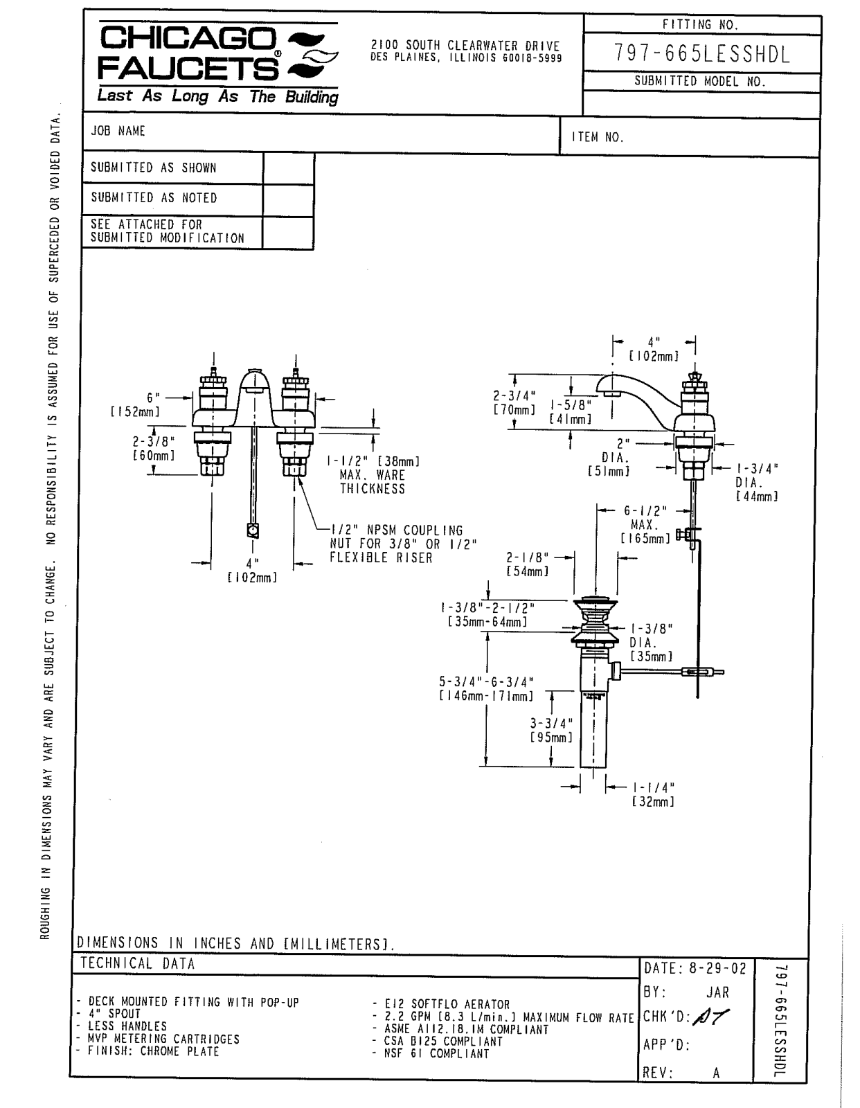 Chicago Faucet 797-665LESSHDL User Manual