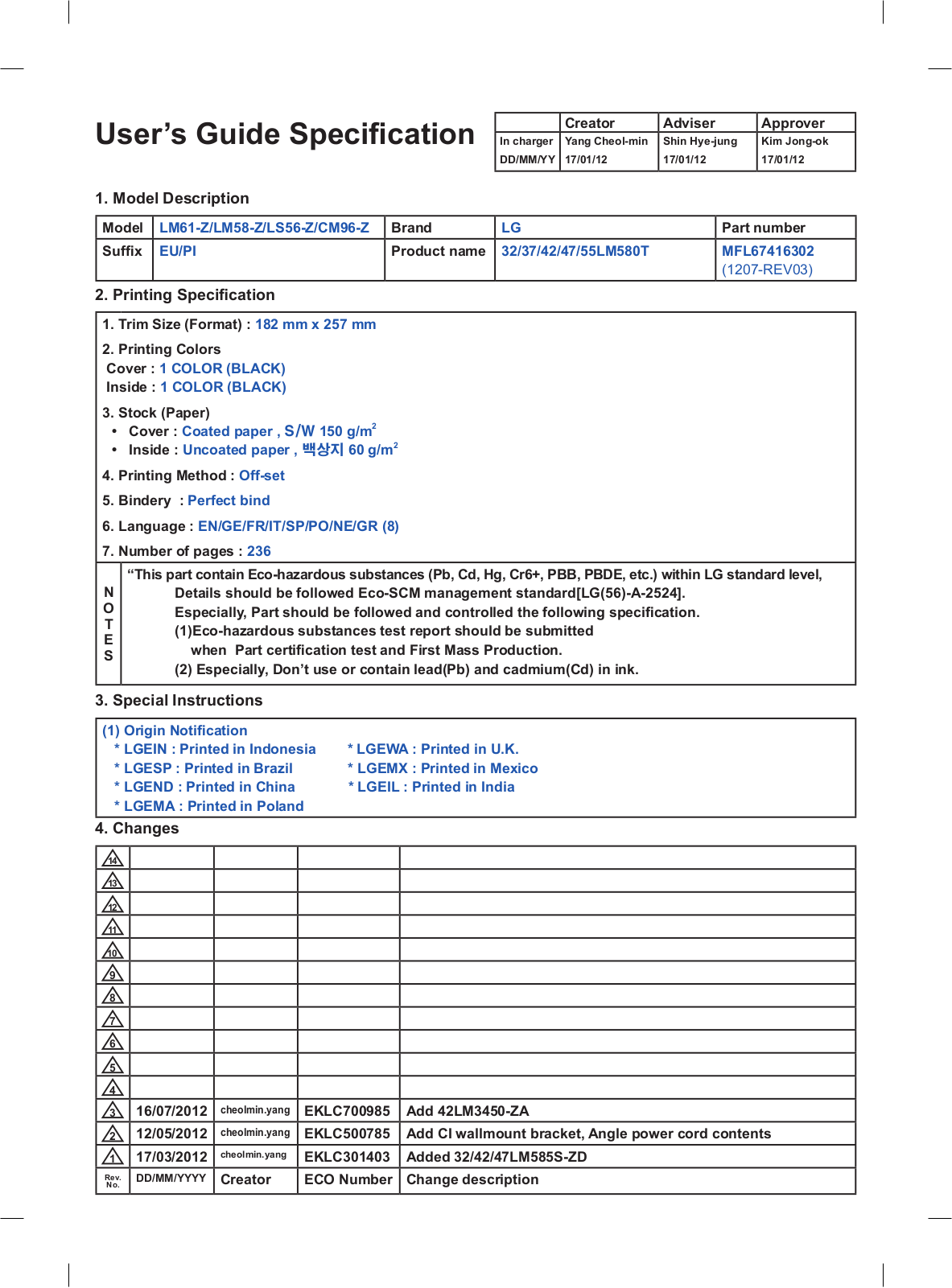 Lg 42LM345S User Manual