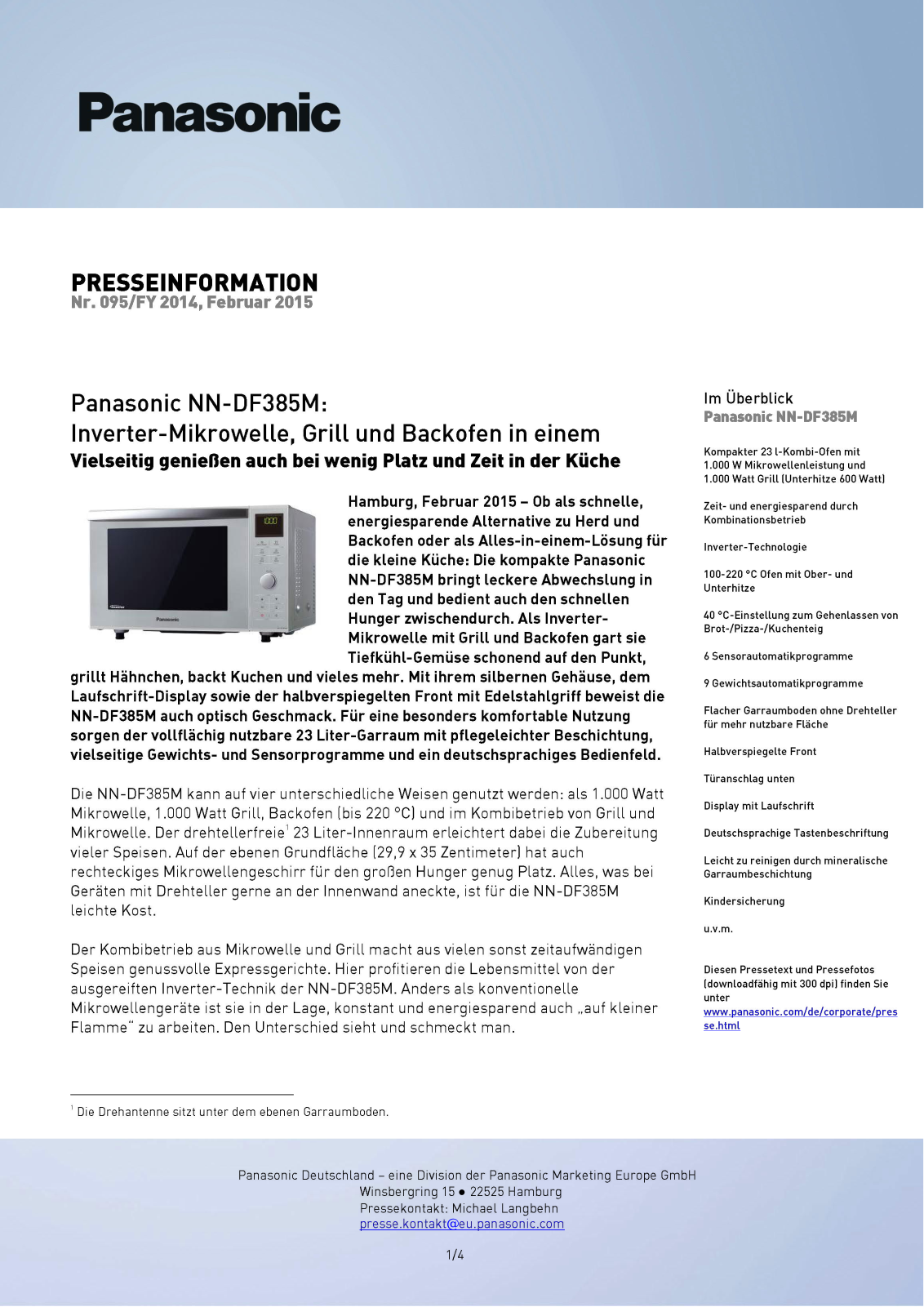 Panasonic NN-DF385M Service Manual