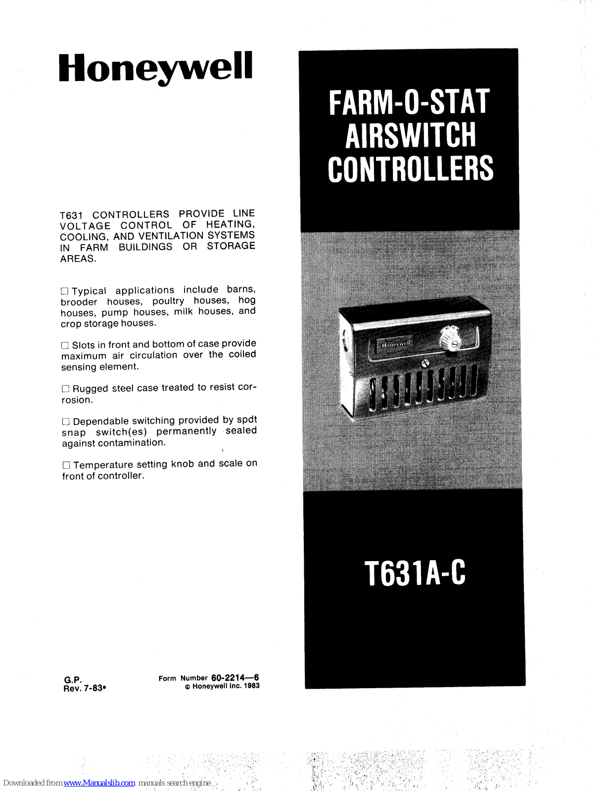 Honeywell T631A-C FARM-O-Stat User Manual