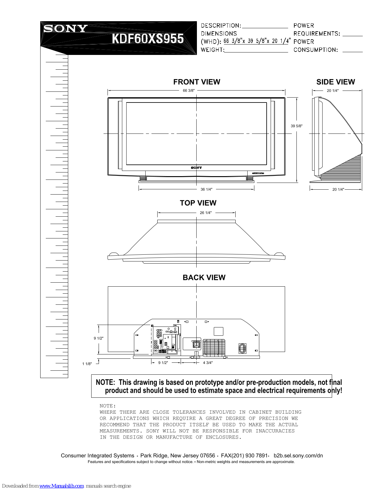 Sony KDF-60XS955 - 60