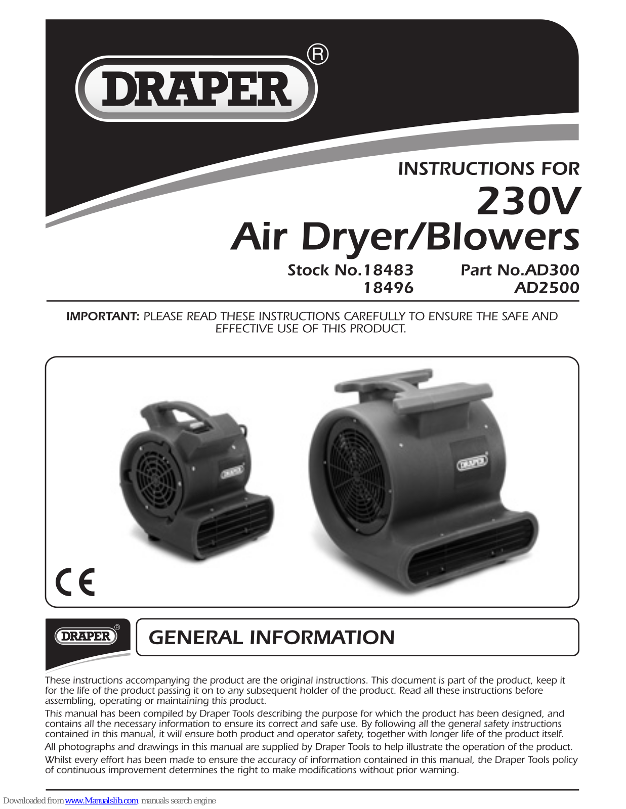 Draper AD300, AD2500 Instructions Manual - ManualMachine.com