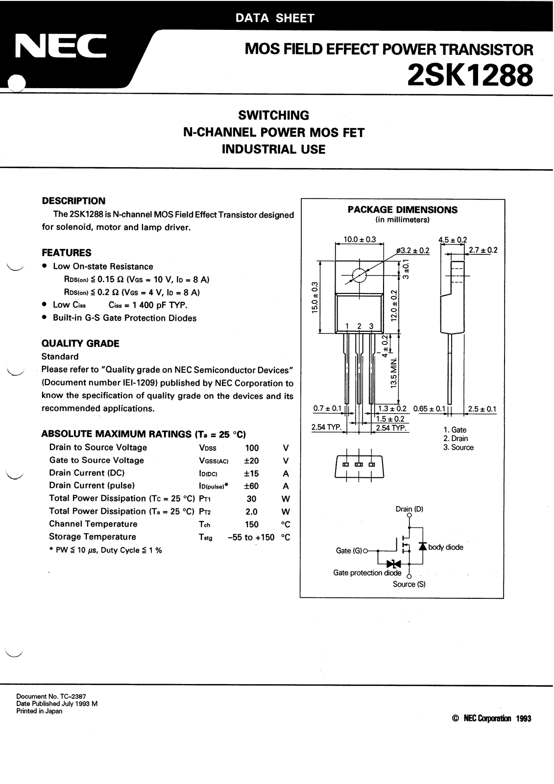 NEC 2SK1288 Datasheet