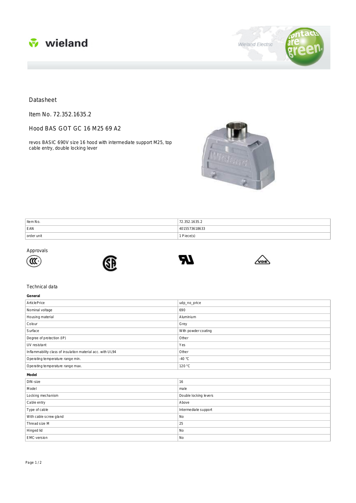 Wieland 72.352.1635.2 Data Sheet