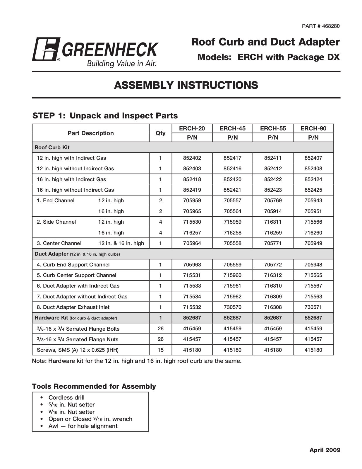 Greenheck ERCH-56 Installation  Manual