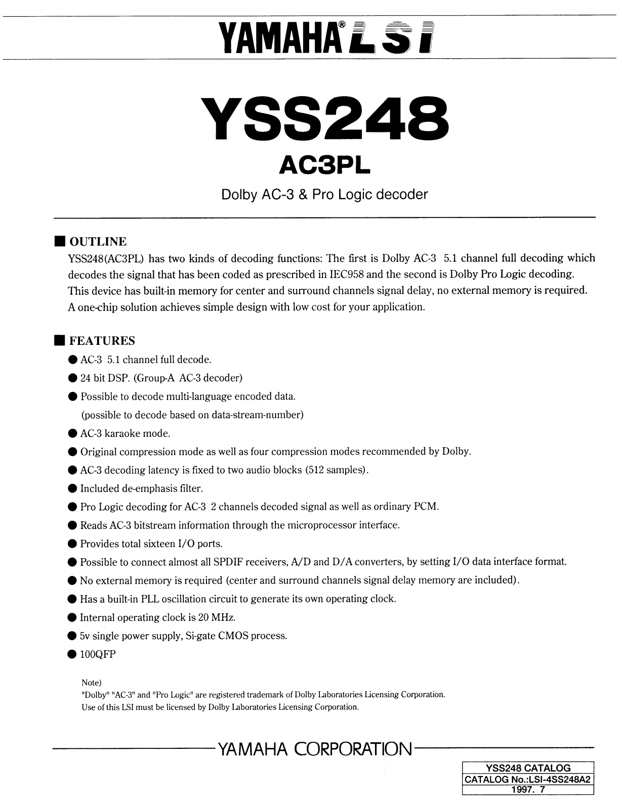 YAMAHA YSS248 Datasheet