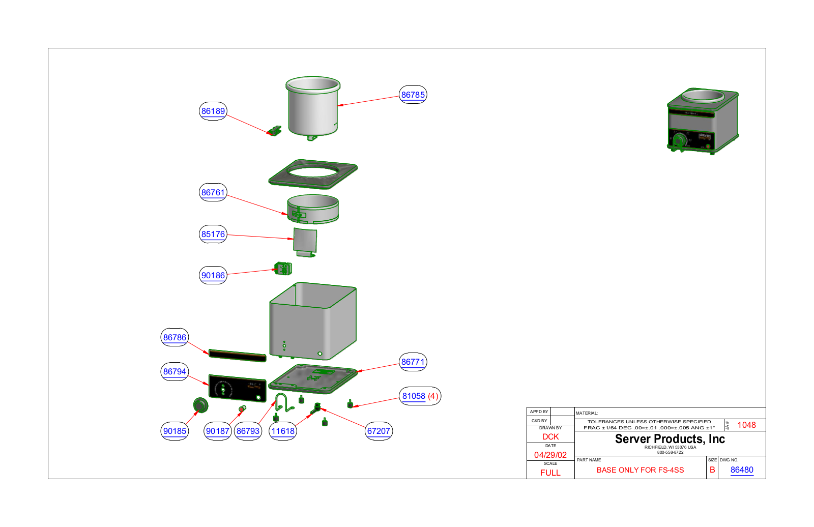 Server 86480 Parts Manual