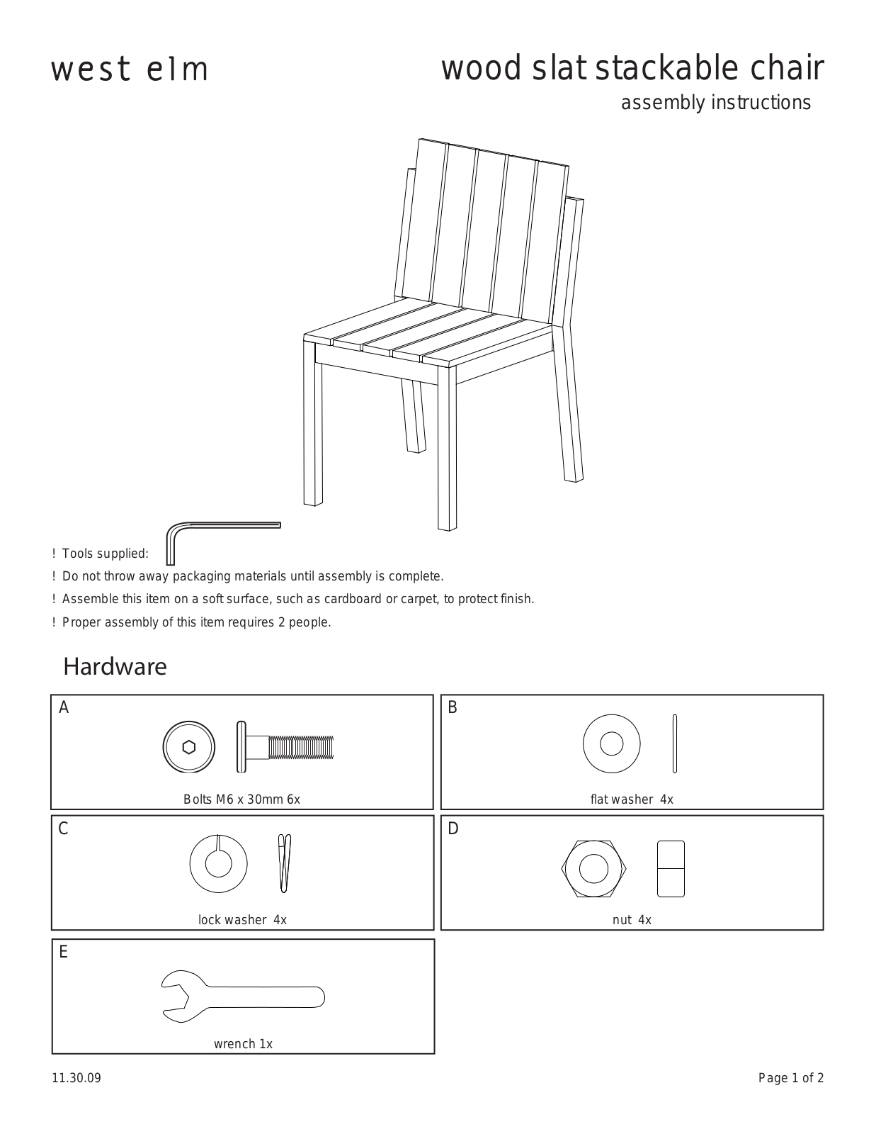 West Elm Wood Slat Stackable Chair Assembly Instruction